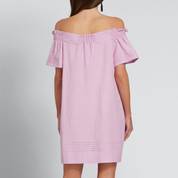 SEED HERITAGE Linen Lilac Off The Shoulder Smock Dress - Picture 3 of 8